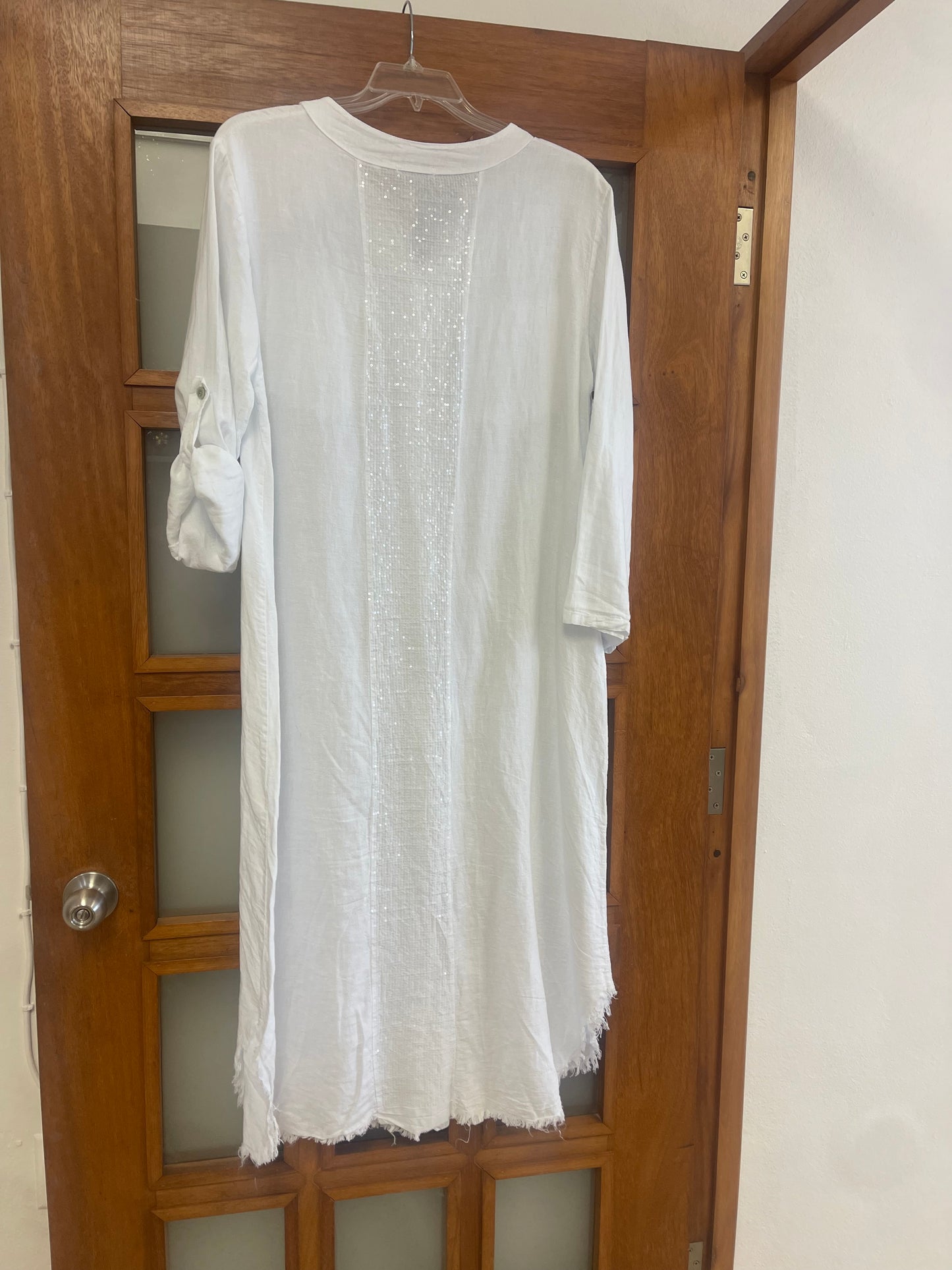 Italian linen white dress with subtle sequins