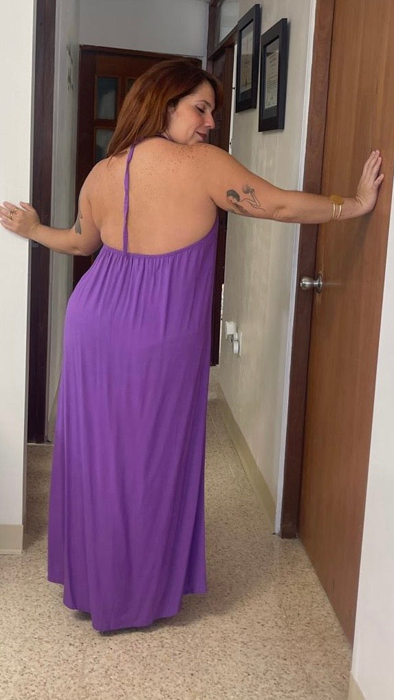 Open Back Purple Maxi Dress