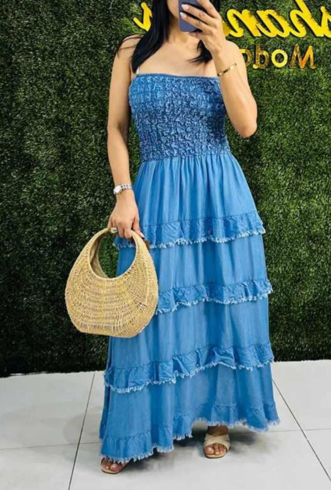 Denim Strapless Maxi Dress