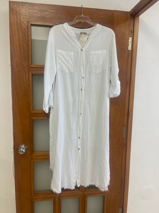 Italian linen white dress with subtle sequins