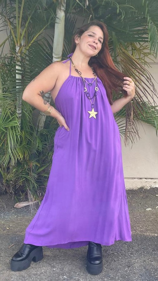 Open Back Purple Maxi Dress