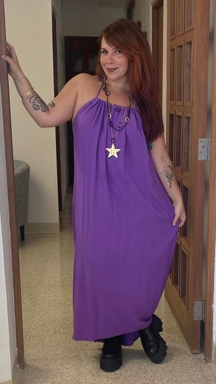 Open Back Purple Maxi Dress