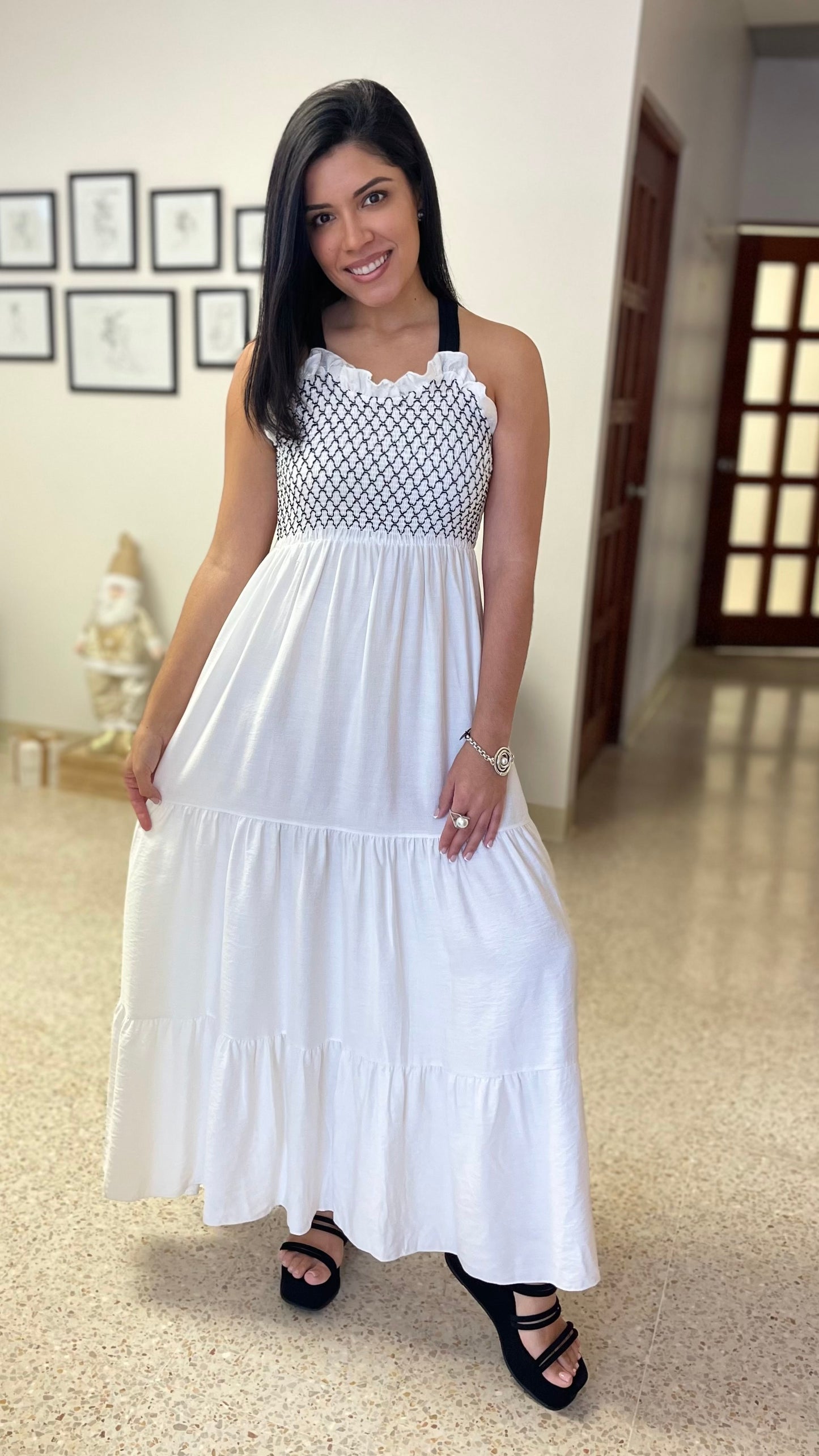 Italian maxi dress with black bows