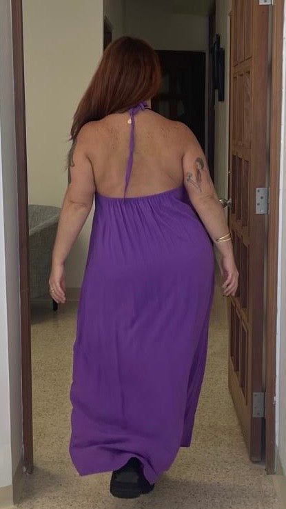 Open Back Purple Maxi Dress