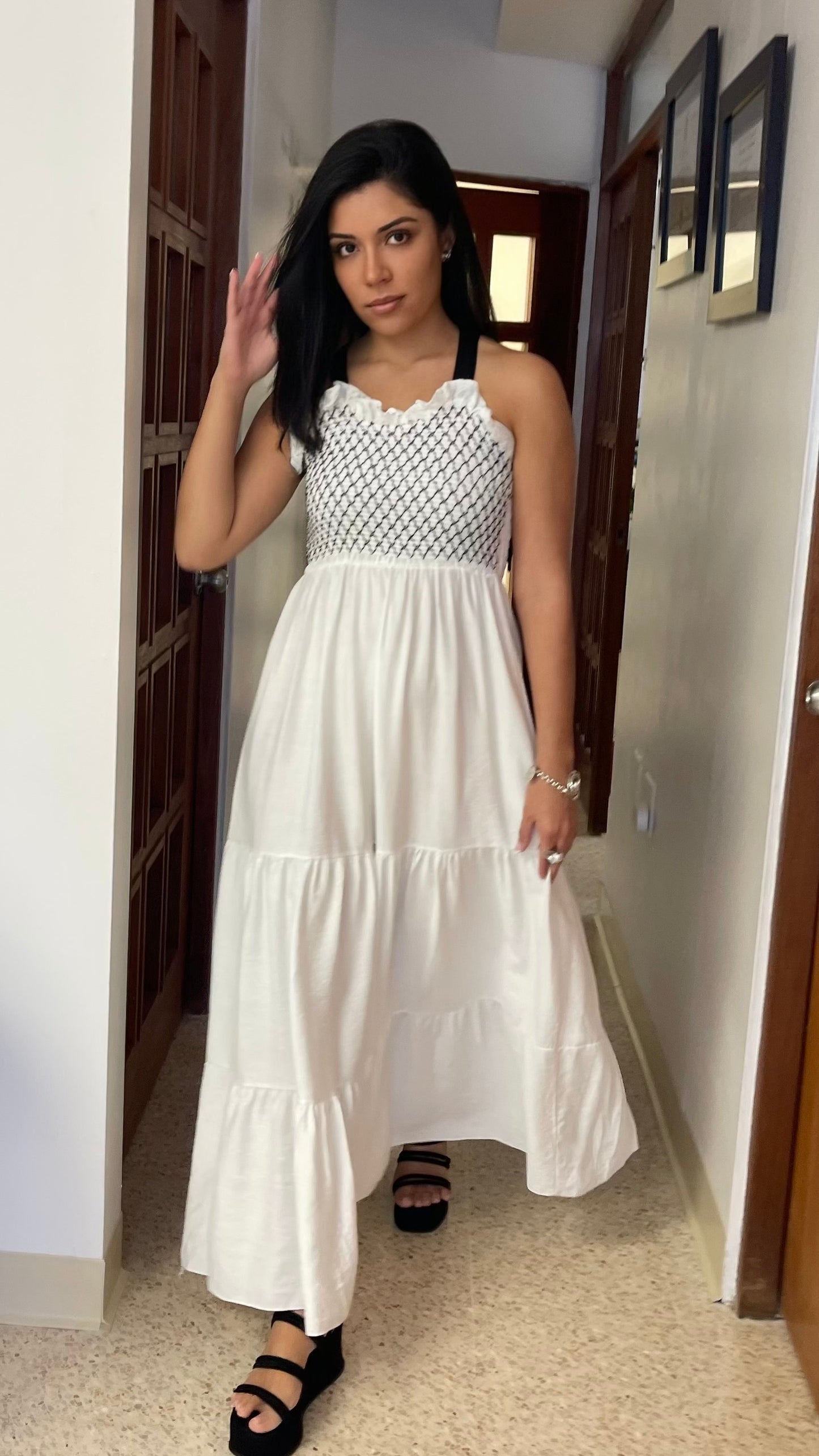 Italian maxi dress with black bows