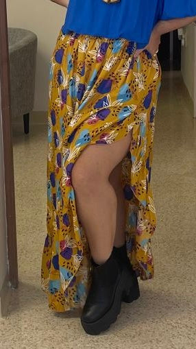 Mustard Abstract Maxi Skirt