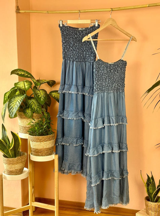 Denim Strapless Maxi Dress