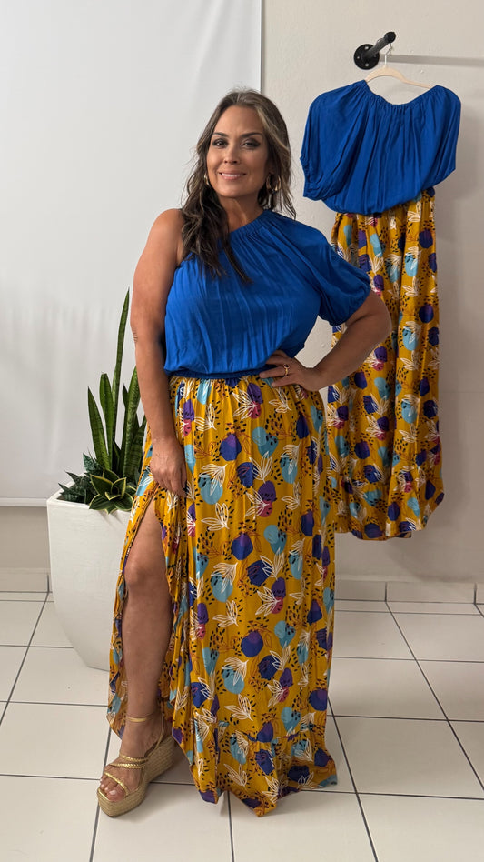 Mustard Abstract Maxi Skirt SET