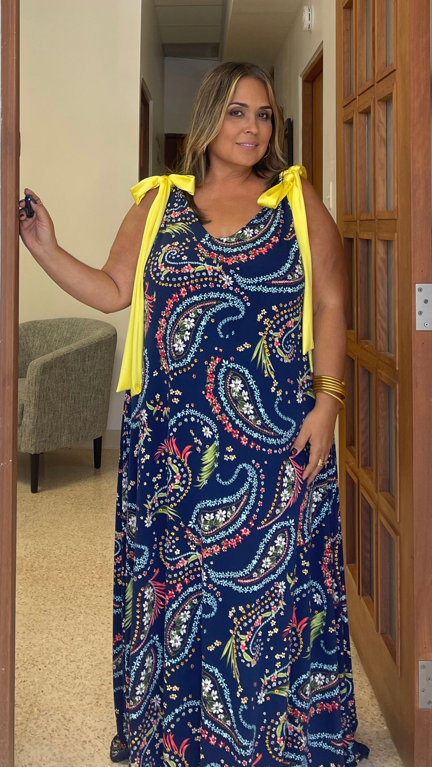 Claudia’s Maxi Dress, with yellow ribbon